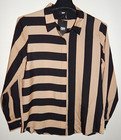 DKNY Women's sz M Shirt Blouse Striped Beige/Black NEW AUTHENTIC