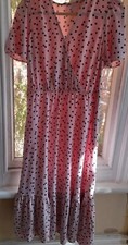 M&S  HOLLY WILLOUGHBY POLKA DOT MIDI Long WRAP DRESS 10 REG PINK BNWT