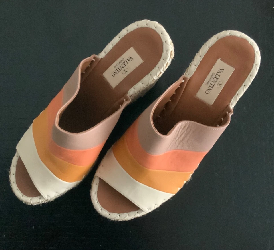 VALENTINO GARAVANI-SANDALIAS CUÑA ALPARGATA-MUJER TALLA 39-ESPALDA ABIERTA-HECHAS EN ITALIA Foto 4 de 4