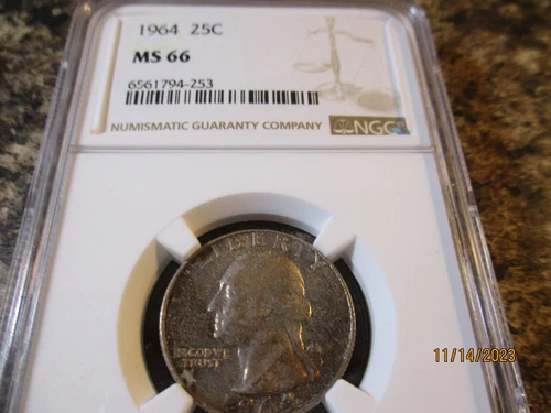 1964 WASHINGTON SILVER QUARTER NGC MS 66    253