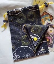 Tarot/Oracle Card Drawstring Bag Handmade Navy Celestial PLUS Crystal Pouch