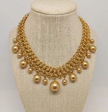 Vintage 1980s KJL Kenneth Jay Lane Princess Choker Necklace Gold Tone