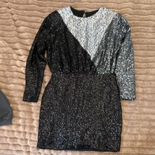 Express Black Silver Sequin Colorblock Long Sleeve Bodycon Dress Size M