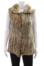 Jack Rogers Womens Rabbit Fur Hook and Loop Enclosure Vest Brown Size XS