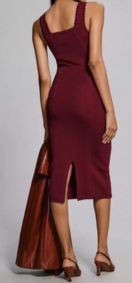 by anthropologie slim ribbed knit midi dress New SIREN SQUARE NECK SWEATER BODYCON WINE XL Anthrohome