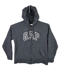 Womens Gap Gray Full Zip Hoodie Drawstring Long Sleeve Cotton Blend Size L