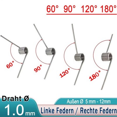 Schenkelfeder d 1,0mm Øa 5-12mm Ls ± 30mm *Federstahl Torsions Dreh Feder
