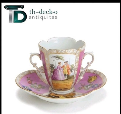Dresden Helena Wolfsohn Porcelain Cup Decor Watteau Cup Porcelain Saucer 1900