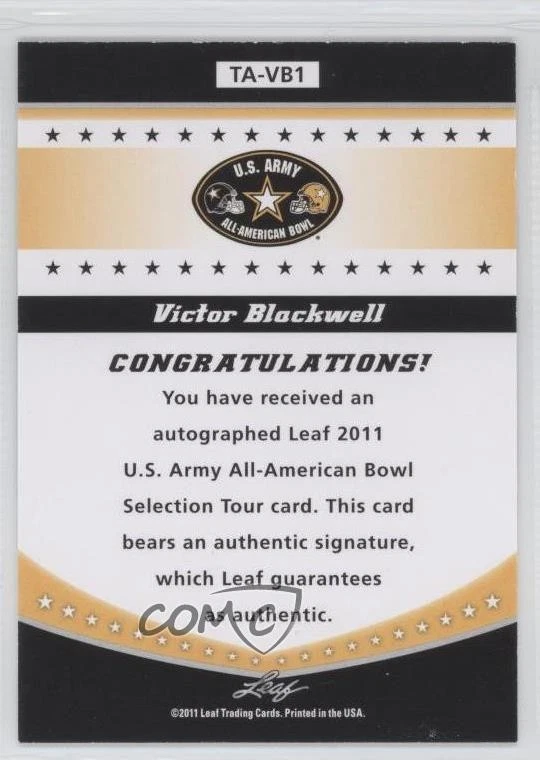 2011 Leaf US Army All-American Bowl Selection Tour Victor Blackwell #TA-VB1 Auto - Image 2 of 2