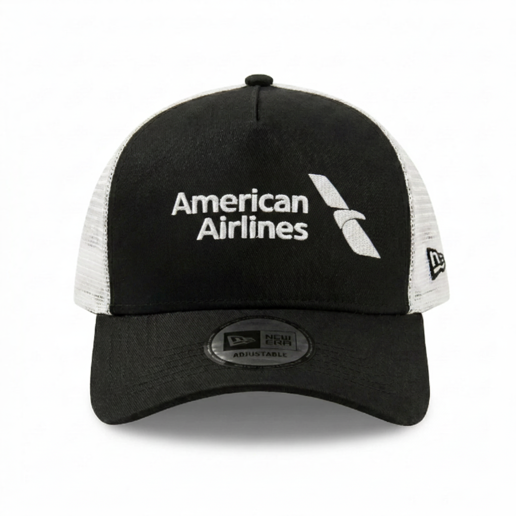 American Airlines Logo Embroidered Hat Black/White Trucker Mesh