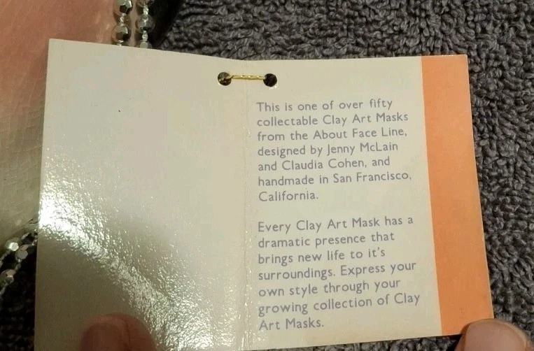 Vintage 1990 Clay Art 6" Mask W/Feathers, Decorative Bejeweled - Image 4 of 4