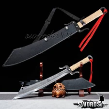 30.5" Red Army Broadsword Manganese Steel Blade Leather Sheath Sharp Sword Dao