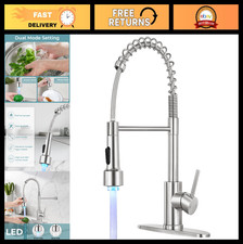 LED Kitchen Faucet with Pull Down Sprayer, Stainless Steel Single Handle, Deck P