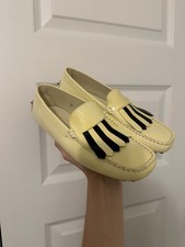 TODS Vintage Fringed Flats Loafers White/Beige lacquer Leather
