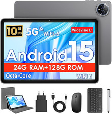 10 Inch Tablet, Android 15 Tablet with Keyboard, 24 GB RAM 128 GB ROM, 1 TB Expa