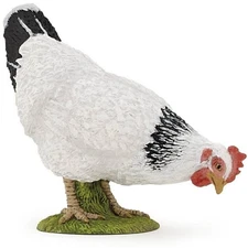 Pecking White Hen Figurine - Hand Painted Farm Animal Toy Figure - Papo 50218
