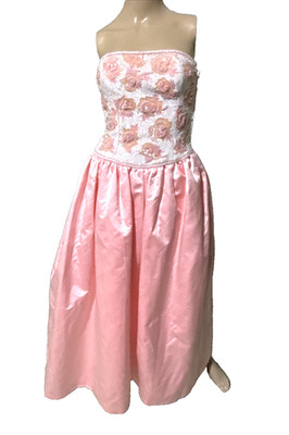 ESCADA Couture Strapless Sequin Embroidered Pink Long Gown Dress US 4 6 / DE 36