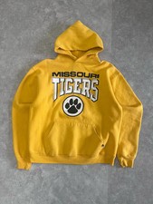 90s Vintage Missouri Tigers Yellow Russell Hoodie Size L