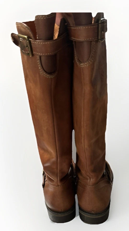 J.Crew Women’s Brown Leather Engineer Riding Boots Sz 8 Buckle Tall Pull-On - Image 4 of 4