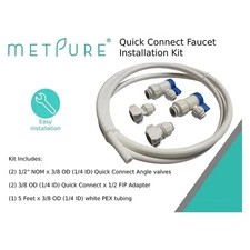Metpure Water Shut Off Valve Push Fit QC Kit 3/8" OD PEX, 1/2" FIP, 5' PEX Tube