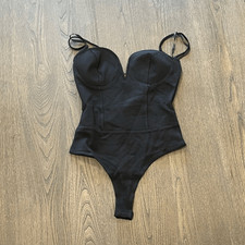 NWOT Guess Los Angeles Black Corset Bodysuit V-Underwire Spaghetti Straps Sz S