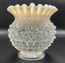 Vintage Fenton Opalescent Hobnail Vase Ruffled Edge 4.25" white