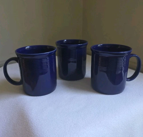 Vintage Rio Stoneware Mugs 3 7/8"H Deep Cobalt Blue Made in Japan (Set of 3)