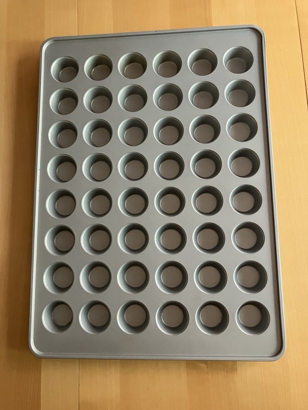 Gray 48-Cup Non-Stick Metal Mini Muffin Pan Tray 15x10in 450°F Hand Wash