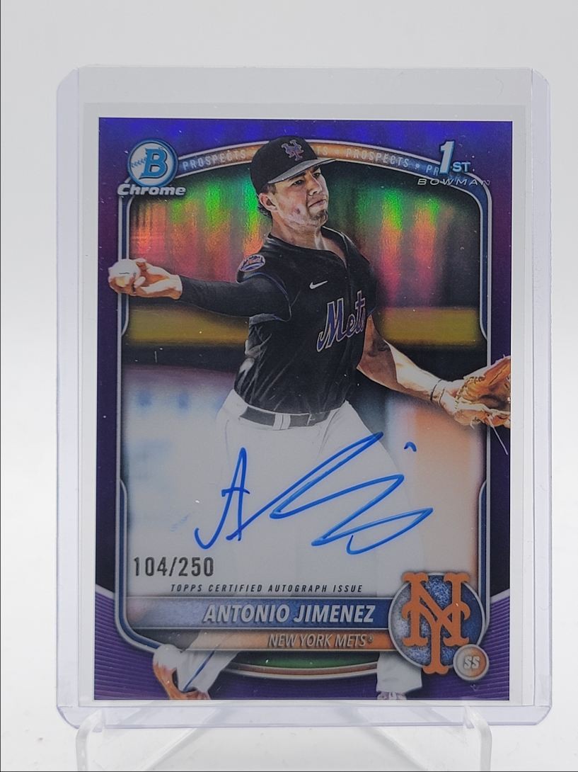 ANTONIO JIMENEZ 2025 BOWMAN CHROME DRAFT 1ST PURPLE REFRACTOR AUTO /250 Q4879