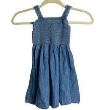 Gap Denim Smocked Dress Girls XS 4-5 Sleeveless Chambray Blue Boho Summer