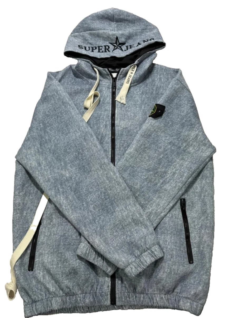 Super Jeans Flex-Style Grey Zip Up Hoodie Jacket Men's Casual Xxl