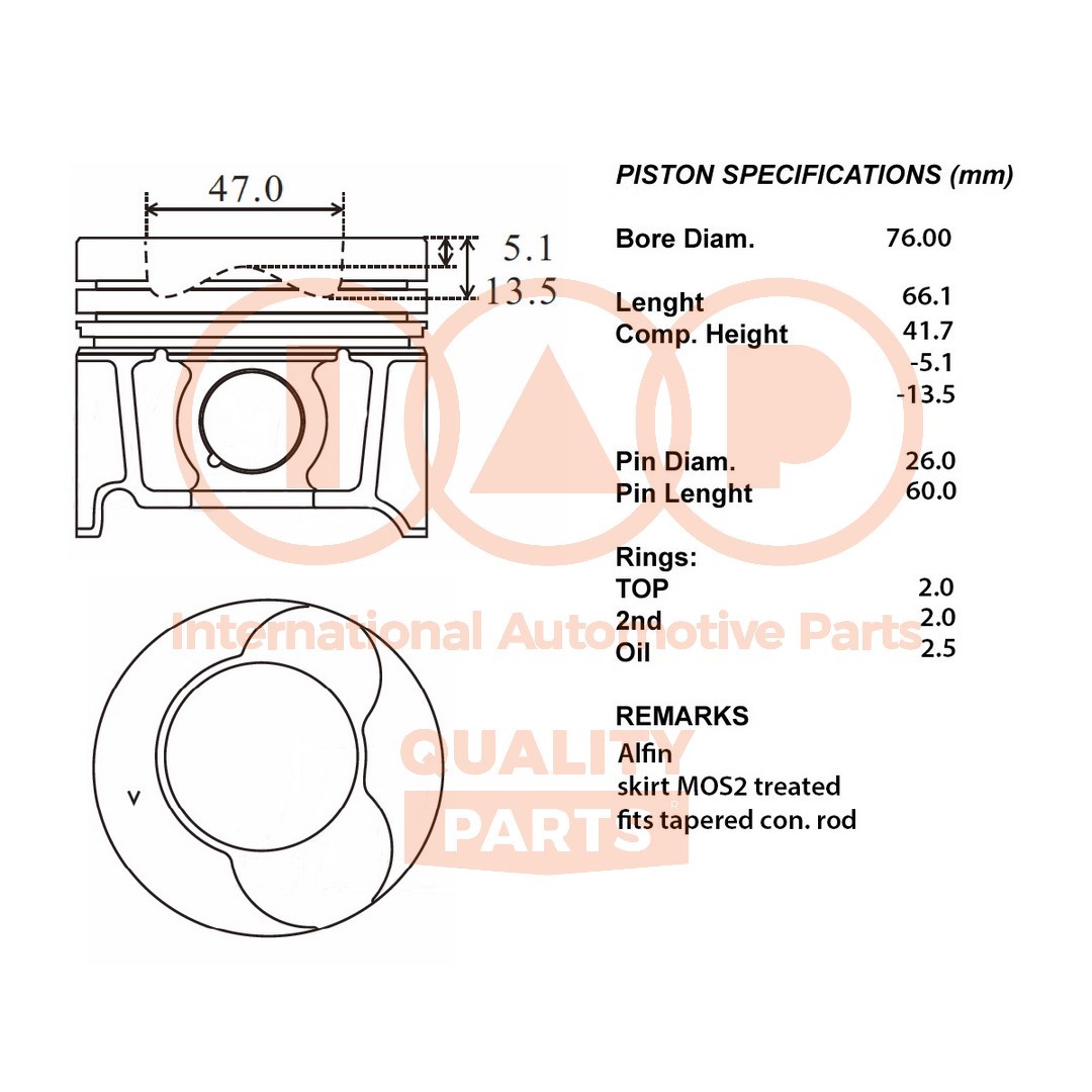 Complete Piston Series 100-29052 IAP QUALITY PARTS for Renault Dacia - Standard
