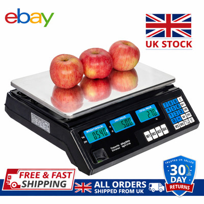 40 kg Digitale Preisrechenwaage Laden-Einzelhandelswaage UK-Stecker