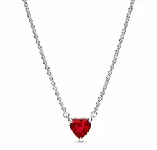Sparkling Red Heart Halo Pendant Necklace, 925 Sterling Silver, Gift for Her, Bi