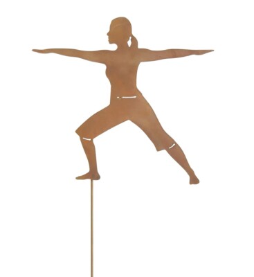 Yoga Krieger Gartenstecker Aus Metall – Rustikaler Edelrost-Look, Ca. 78 Cm Hoch, 0,6 Mm Stärke