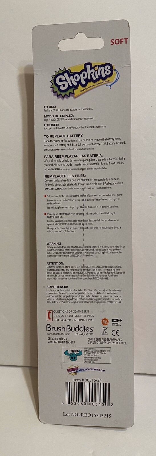 Brush Buddies Shopkins Sonic Powered Toothbrush