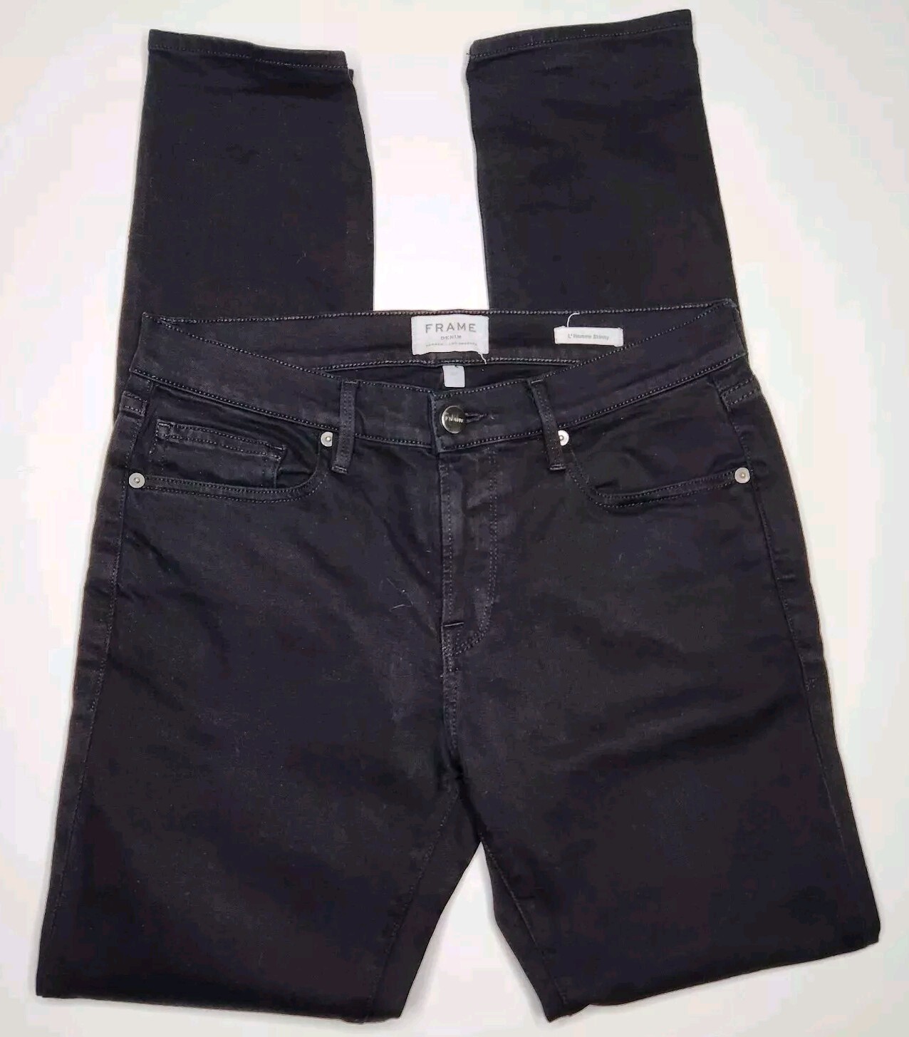 FRAME LHomme Skinny Noir Black Denim Midrise Jeans Mens 32 X 32 Hipster USA Made