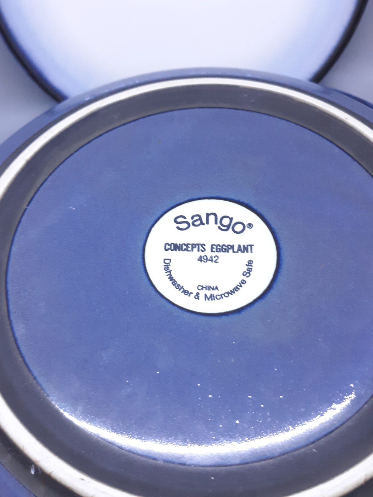 2 SANGO CONCEPTS EGGPLANT DINNER PLATES 11" Blue Rimmed Plates 4942