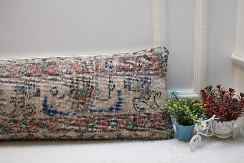 Organic Wool Pillow Case, 12x36 inc Lumbar Pillow Cover, Home Design Vintage Pil - Picture 4 of 8