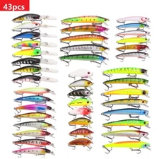 43pcs Minnow Fishing Lures Kit - Hard Bait Plastic Tackle