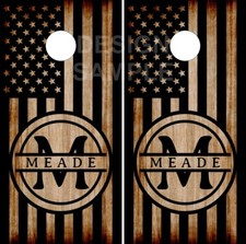 Family Name Burnt Wood. LAMINATED Cornhole Wrap Bags Skin Decal Sticker