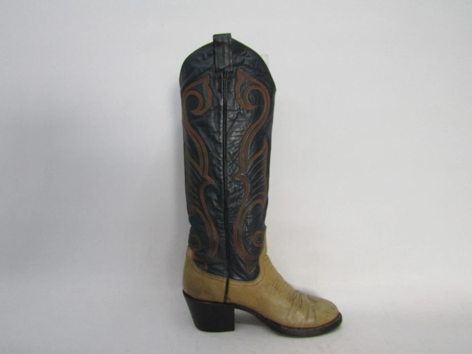 Larry Mahan Womens Size 4.5 B Blue Brown Leather Cowboy Western Boots - Image 4 of 4