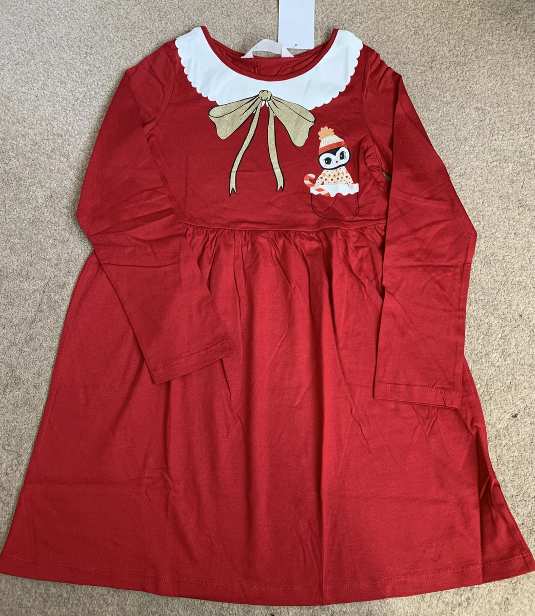 H M GIRLS RED LONG SLEEVE DRESS Christmas party Age 6 7 8 Years