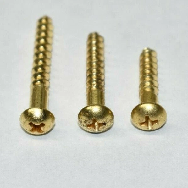 Tornillos Phillips para madera de latón macizo de cabeza redonda #10 Phillips (selecciona longitud y cantidad) Foto 3 de 4
