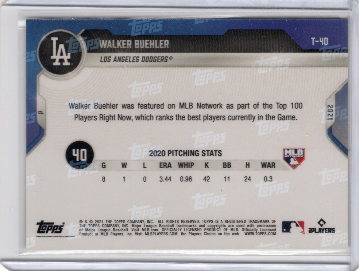 Topps Now 2021 Walker Buehler Top 100 Players Los Angeles Dodgers