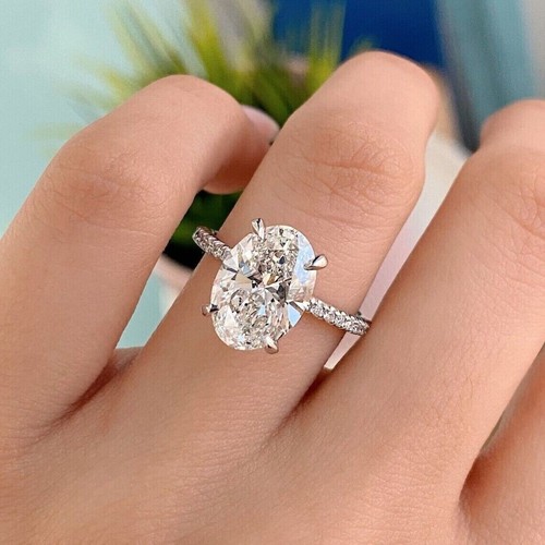 VS1/H Lab-Grown Diamond 3.10 Ct Oval-Cut Solitaire Wedding Ring 14k White Gold - Picture 4 of 4