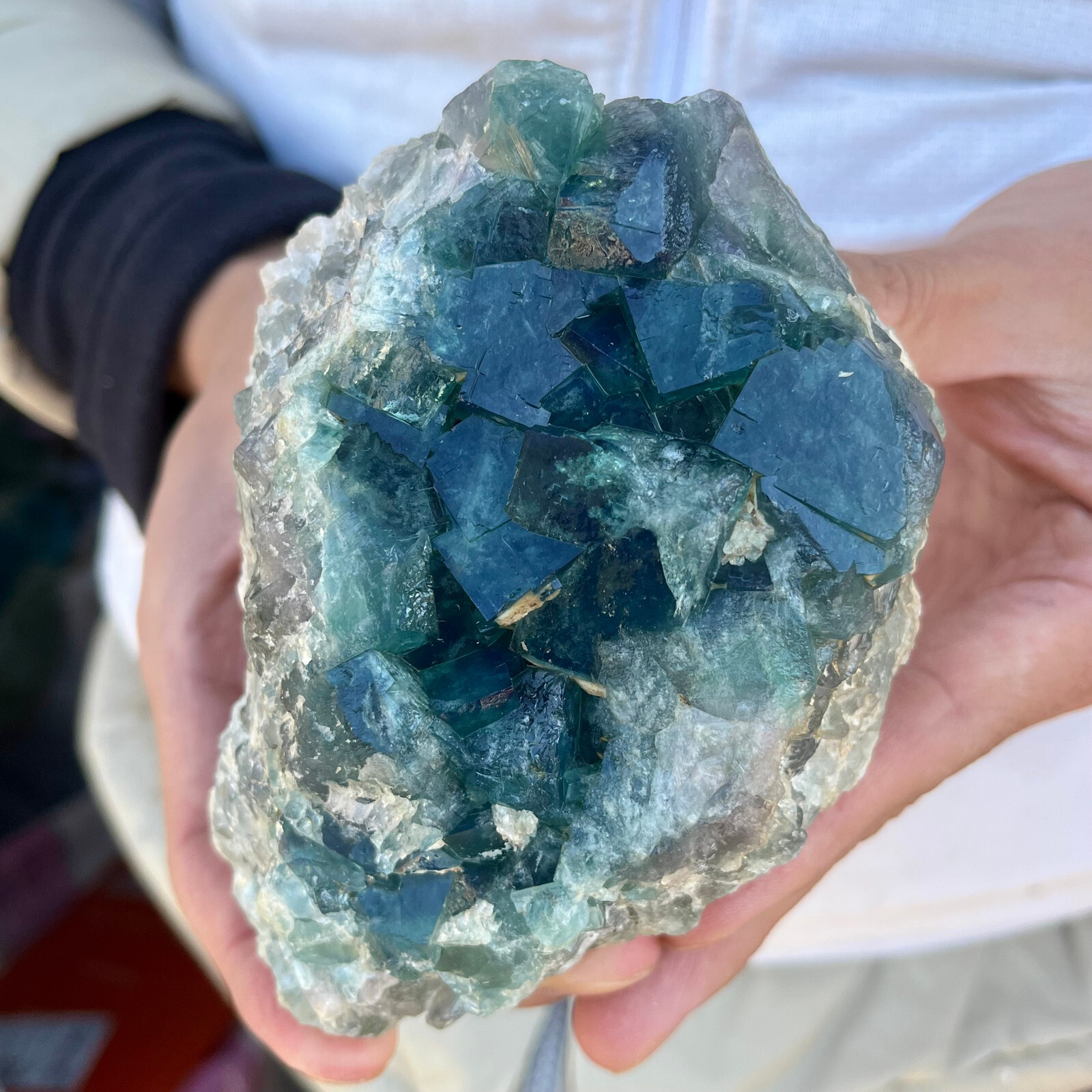 1.3LB Natural Green Fluorite Cube Quartz Crystal Cluster Mineral Specimen