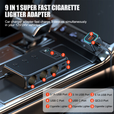 Multi Car Cigarette Lighter Splitter Charger Power 3 Socket Adapter Auto  Outlet