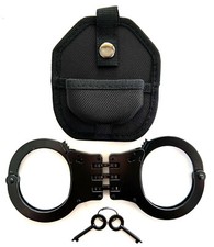 BLACK HINGED HIGH QUALITY SECURITY HANDCUFFS metal cuffs  keys double lock