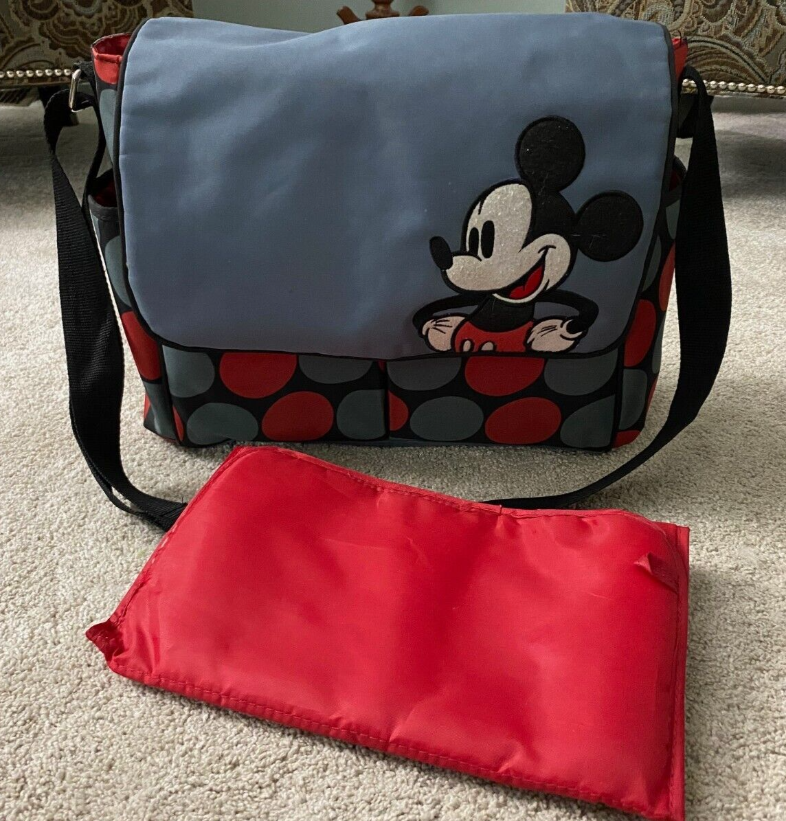 Disney Mickey Mouse Diaper Bag Baby Infant Bag w/ Changing Pad EUC